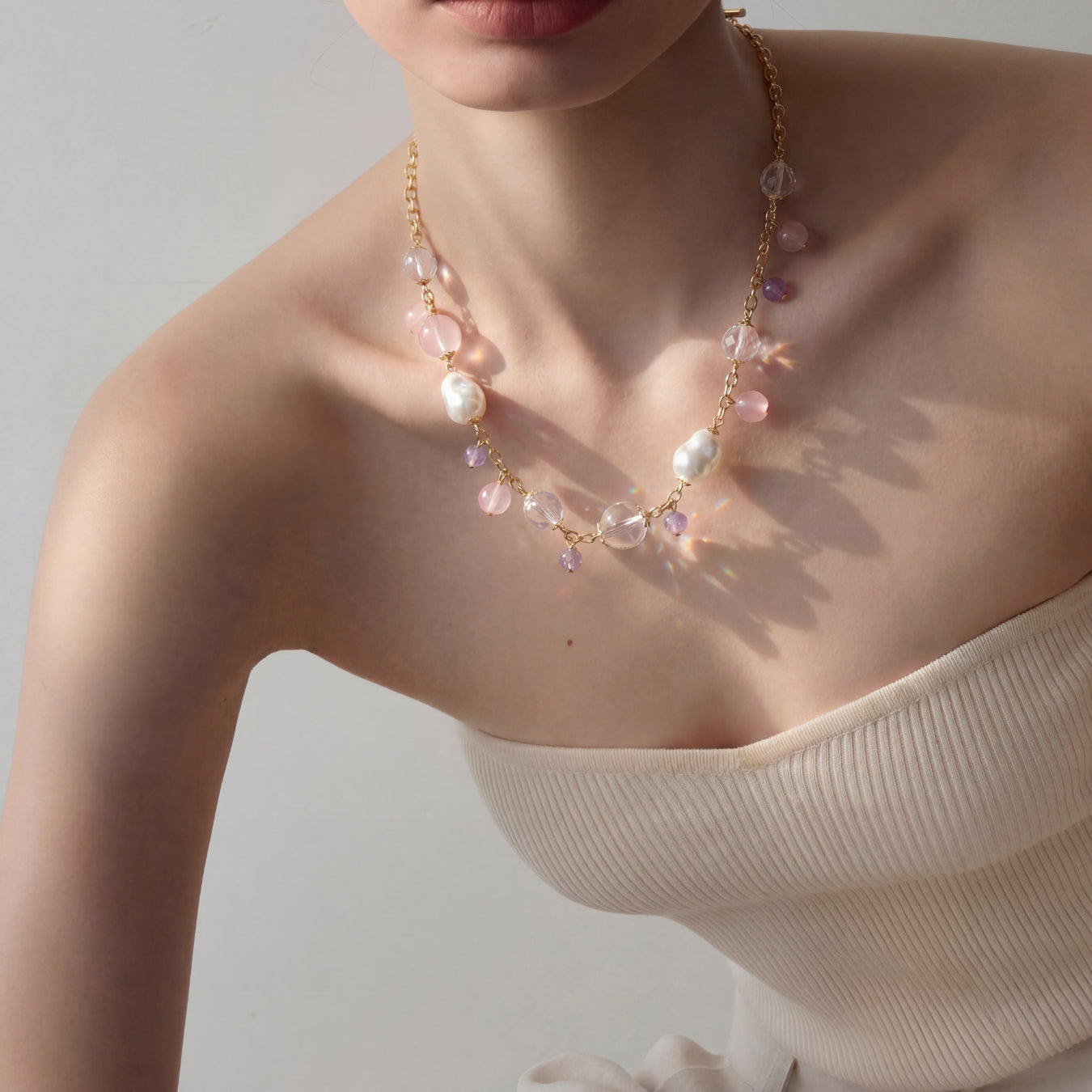 SPARK・Rose Quartz & Amethyst Necklace